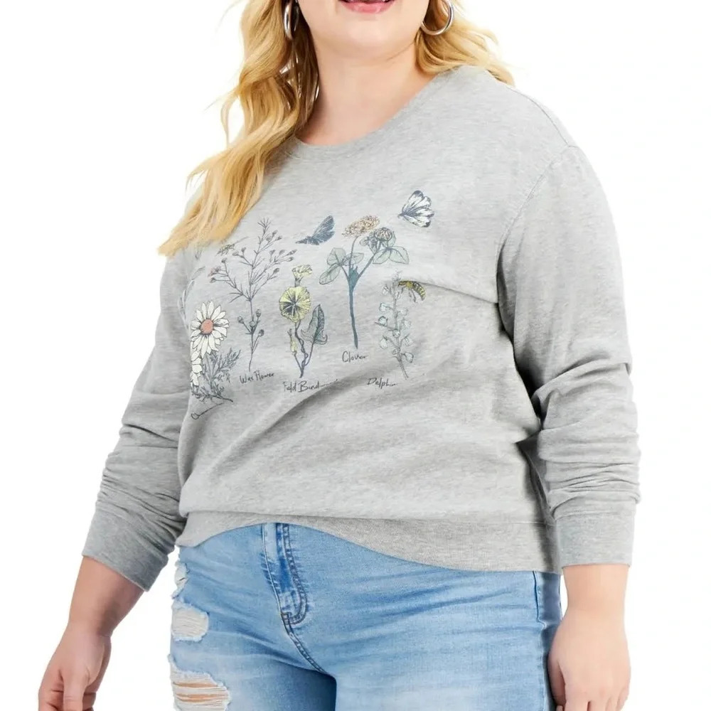 Love Tribe Trendy Plus Size Botanical Floral-Graphic Sweatshirt Size 3XL NEW - Picture 2 of 7